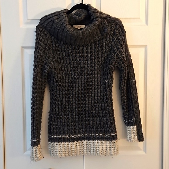 LOFT Gray and Cream Cowl Neck Sweater - Picture 2 of 4